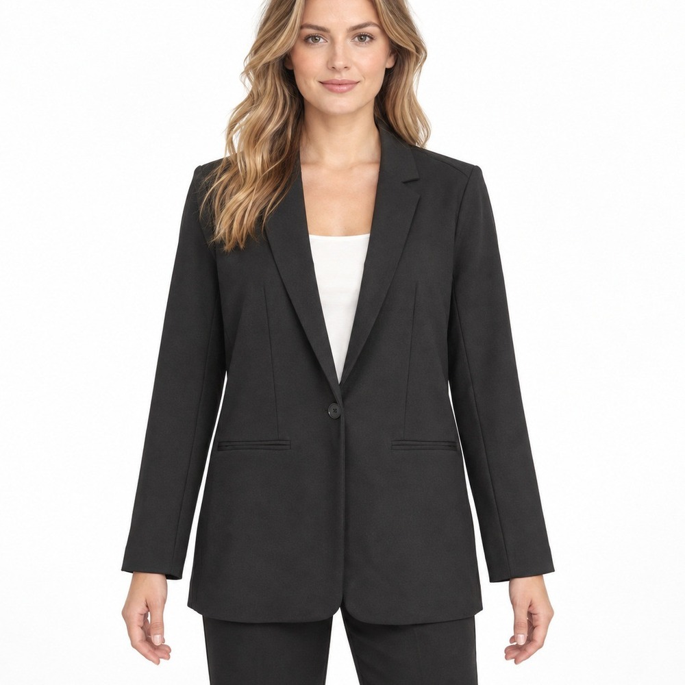 Nine West Womens Blazer Jacket Black Size M Single Button Stretch
